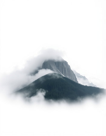 Mountains in Glacier National Park, Montana, USA, in a foggy dayの写真素材