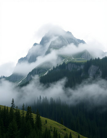 Mountain landscape in the clouds. Dolomites, Italy.