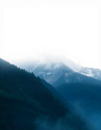 Mountain landscape with fog in the morning.