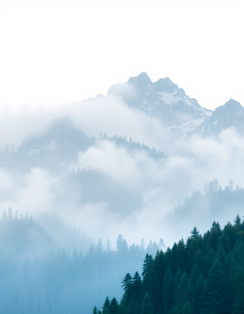 Beautiful foggy mountains landscape in the Dolomites, Italy