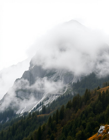 Mountain landscape with fog in the italian dolomites