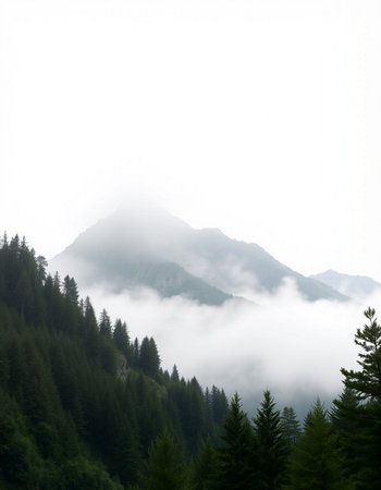 Mountain landscape with fog in the morning, Sochi, Russia.