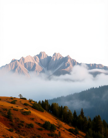 Foggy autumn landscape in the mountains. Caucasus, Russia.