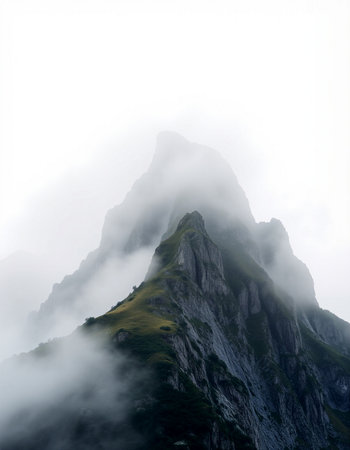 Mountain landscape with fog and clouds in the italian alps
