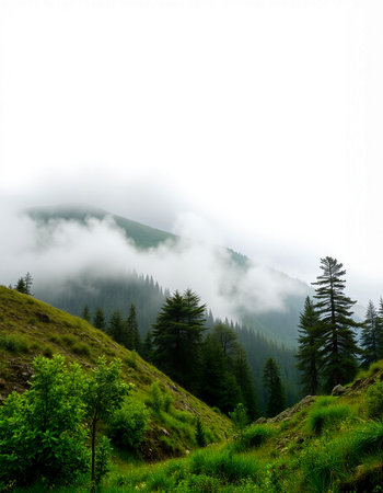 Foggy mountain landscape in the Carpathian Mountains, Ukraine