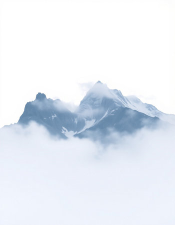 Mountain peak in clouds isolated on white background, Caucasus, Russia