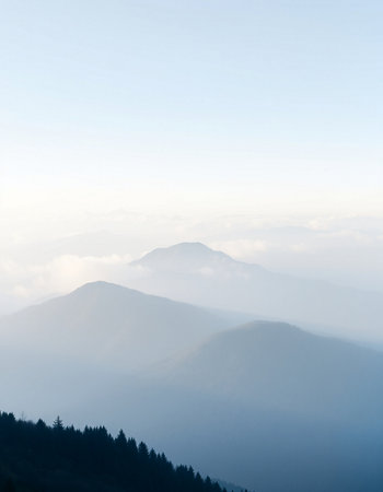 Mountain landscape with fog in the morning at Doi Inthanon National Park, Chiang Mai, Thailand