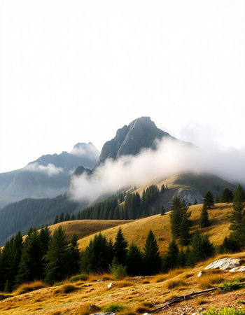 Mountain landscape with clouds and fog. Dolomites, Italyの写真素材