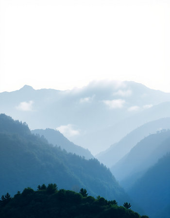 Mountain landscape with fog in the morning at Yunnan province, China.の写真素材