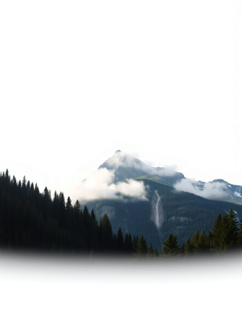 Mountains in the Alps with clouds and fog on a white backgroundの写真素材