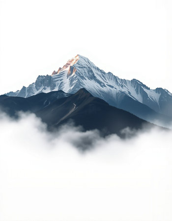 Mountain peak with snow blow and clouds, natural landscape view