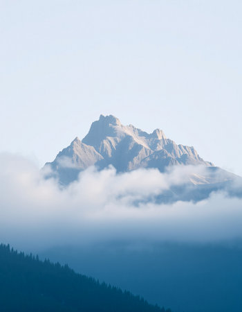 Mountains in the clouds. Caucasus, Dombay, Russiaの写真素材