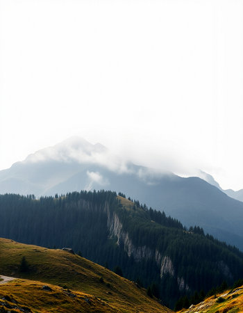 mountain landscape with fog in the italian alps at summerの写真素材