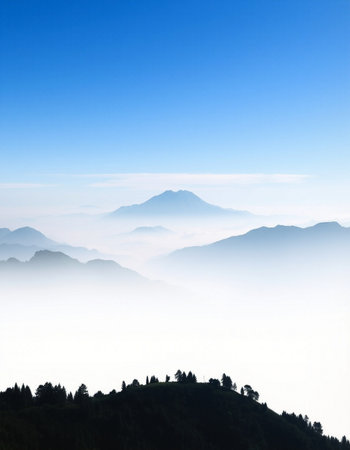 Beautiful landscape of mountains and sea of fog in the morning.の写真素材