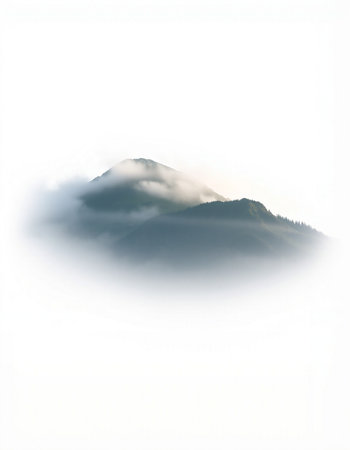 mountain and fog in the morning, isolated on a white background