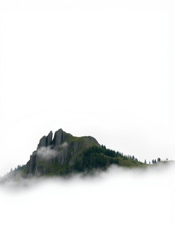 mountain peak in the clouds on a foggy day in the summer