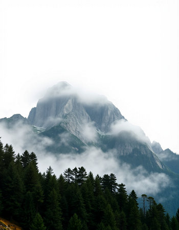 Mountain landscape with fog in the italian dolomitesの写真素材