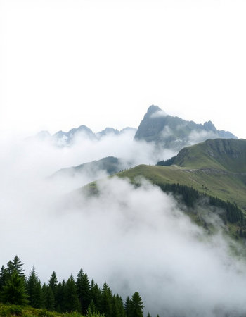 Mountain landscape with clouds and fog in the italian alpsの写真素材