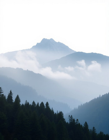 Foggy morning in the Carpathian mountains, Ukraine.