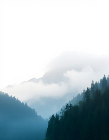 Foggy morning in the mountains. Mountain landscape with fog.の写真素材