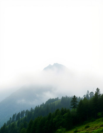 Foggy morning in the mountains of the Ukrainian Carpathians