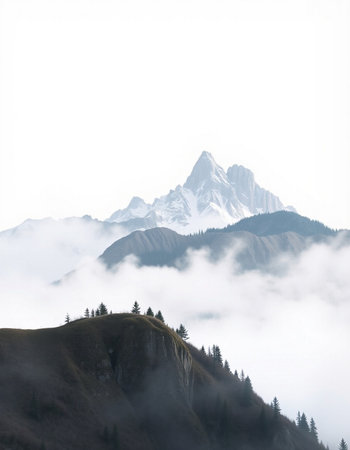 Mountain landscape with clouds and fog