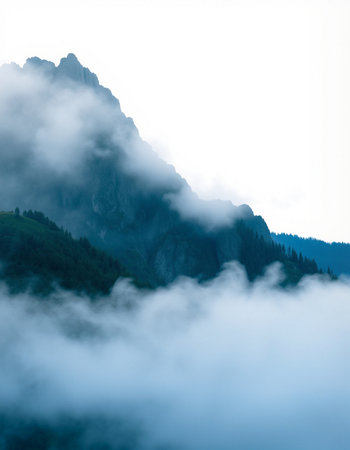 Mountain landscape with clouds and fog. Caucasus, Dombay