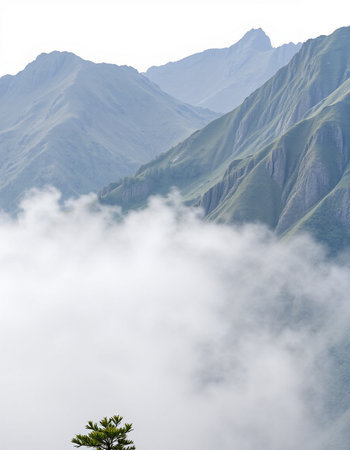 Mountain landscape in the clouds, Kyrgyzstan, Central Asia