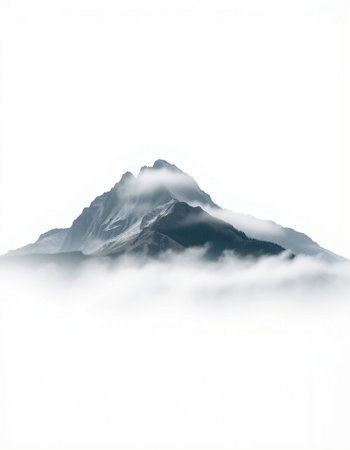 Mountains in the clouds, Caucasus, Russia, isolated on white background