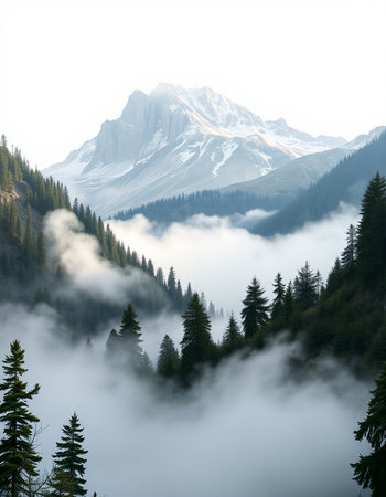 Mountain landscape with fog and clouds