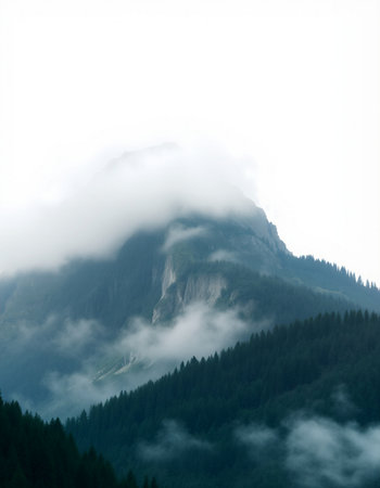 Mountain landscape with fog and clouds in the italian alps