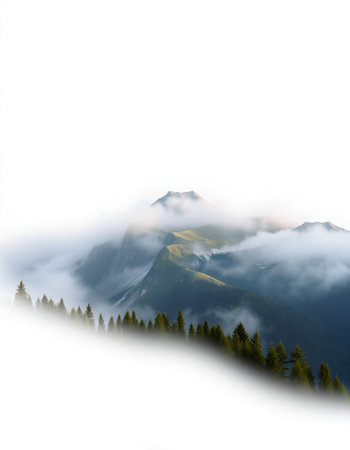 Mountain landscape on a foggy day in the Alps, Switzerland