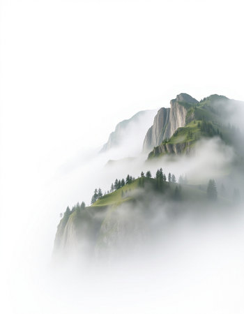 Mountain landscape in fog. Dolomites, South Tyrol, Italy