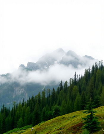 Mountain landscape with coniferous forest on the slopes of the mountains