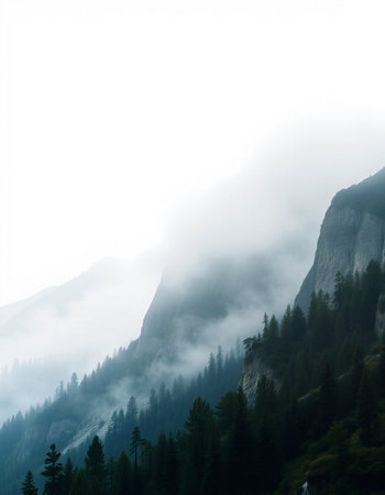 Mountain landscape with fog in California, USA