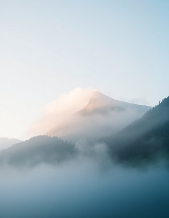 Foggy morning in the mountains. Ukraine, Carpathians
