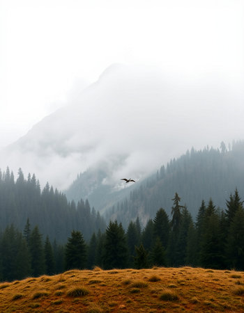 A bird flying over the mountains. Tatra Mountains, Poland.の写真素材