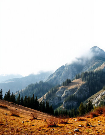 Mountain landscape with fog in the italian alps, Italy