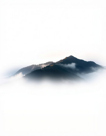 Mountains in the fog. Isolated on a white background.