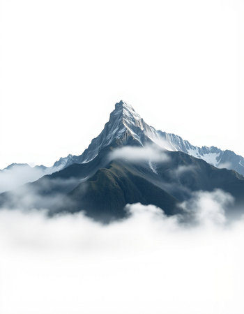 Mountain peak in the clouds on the background of the blue sky