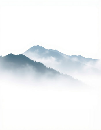 Foggy morning in the mountains. Misty mountain landscape. Natural background.の写真素材