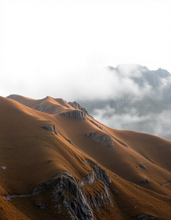 Mountains in the clouds. Caucasus, Dombay, Russia