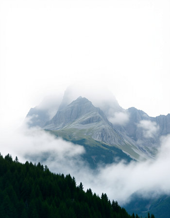 mountains and clouds in the alps in a foggy day
