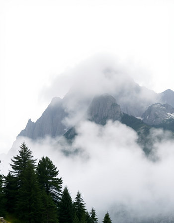 Mountain landscape with clouds and fog in the italian alps