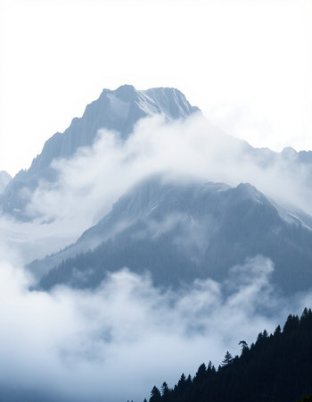 Mountain landscape with clouds and fog
