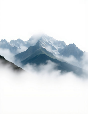 Mountain landscape with clouds and fog. Caucasus Mountains, Georgia.