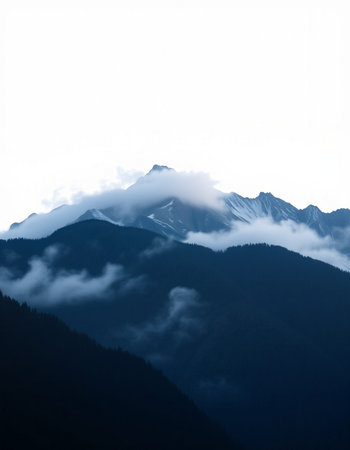 Mountain landscape with fog and clouds. Caucasus mountains, Georgia.