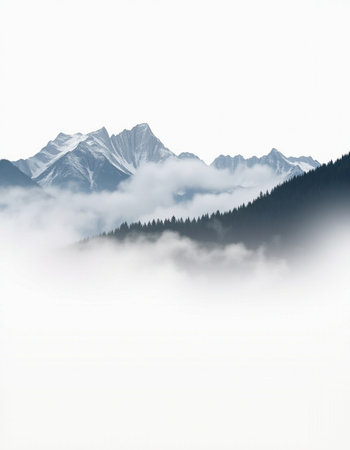 Foggy morning in mountains. Caucasus, Georgia, Europe. Beauty world.