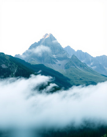 Mountain landscape in the clouds.