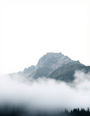 Mountain landscape with fog and clouds in the morning, Switzerland.